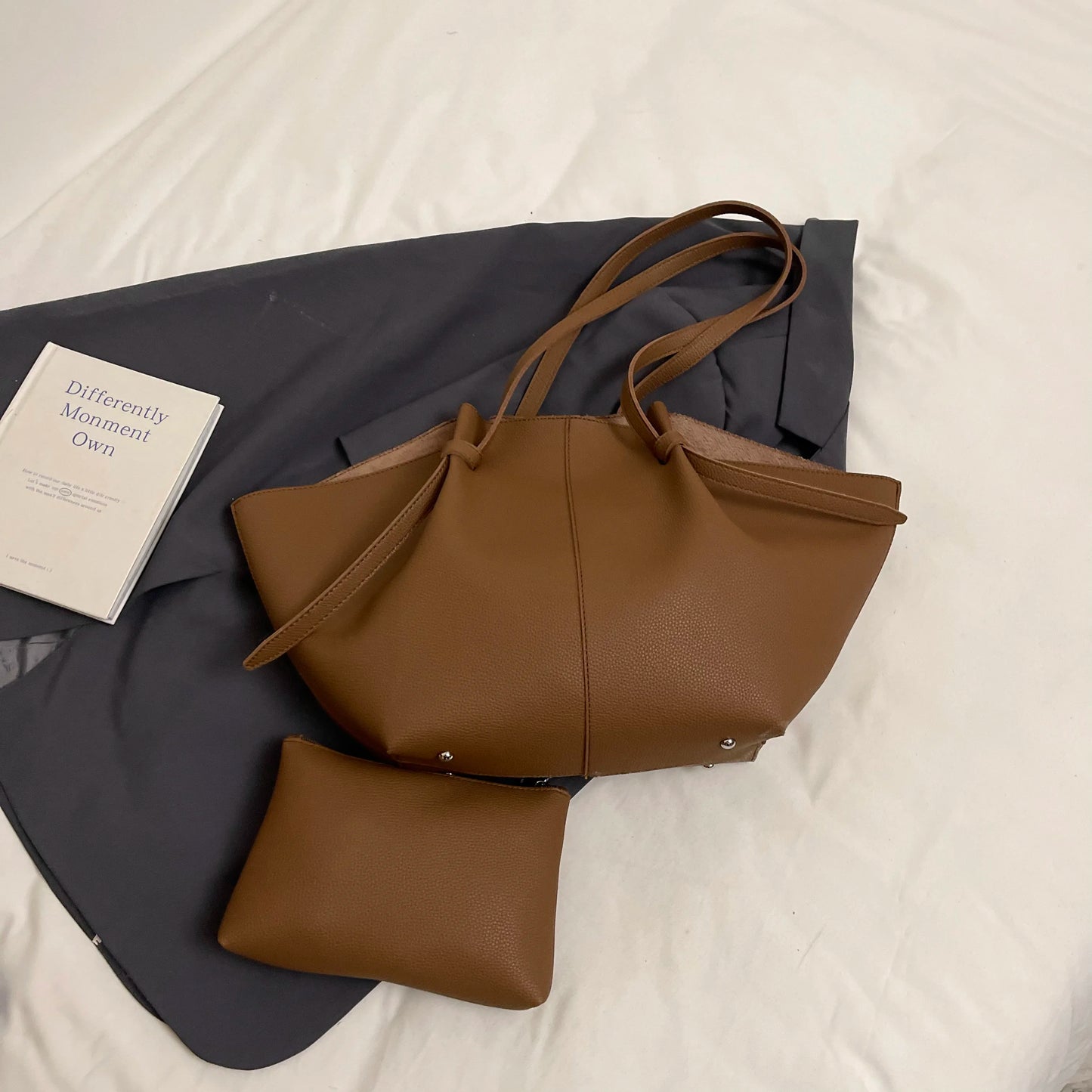 Branded Designer Shoulder Tote Bags for Women Soft PU Leather 2-IN-1 Big Capacity Shopper Tote Set 2025 Luxury Designer Handbags